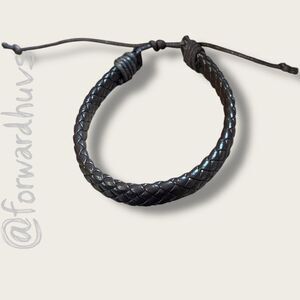Adjustable Vegan Leather Bracelet – Dark Braided Cord with Sliding Knot Closure